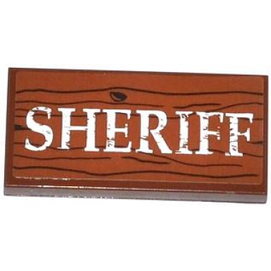 reddish brown tile 2 x 4 with wood grain and sheriff pattern sticker - set 79109