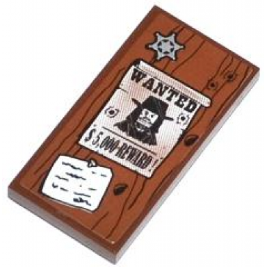 reddish brown tile 2 x 4 with wood grain sheriff badge wanted poster and note pattern sticker - set 79109