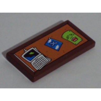reddish brown tile 2 x 4 with bulletin board pinboard with calendar pattern sticker - set 71006