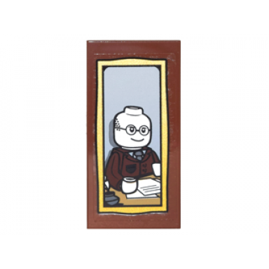 reddish brown tile 2 x 4 with portrait of bald man with glasses at desk pattern sticker - set 10217