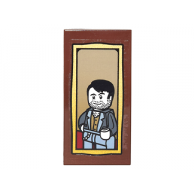 reddish brown tile 2 x 4 with portrait of man with beard and dark bluish gray suit coat pattern sticker - set 10217