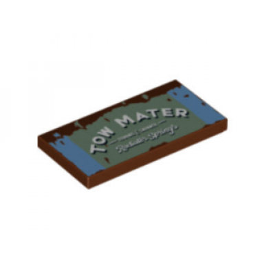 reddish brown tile 2 x 4 with tow mater radiator springs on light blue and sand green background pattern