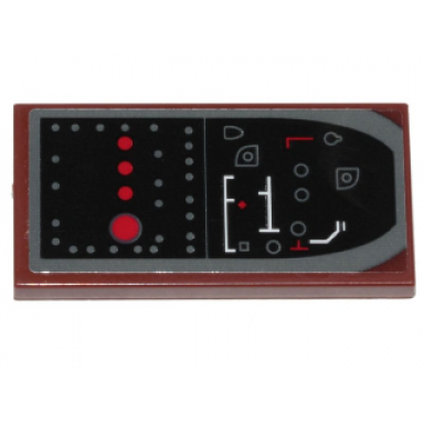 reddish brown tile 2 x 4 with sw speeder bike gray and red steering buttons pattern sticker - set 75532