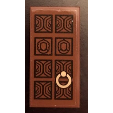 reddish brown tile 2 x 4 with door with gold pull ring pattern left side sticker - set 71043