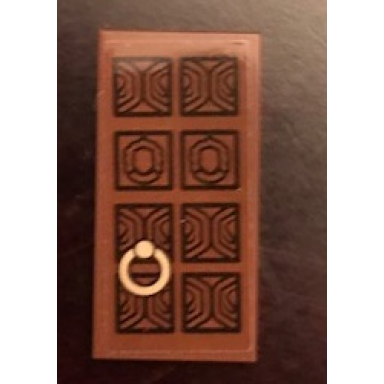 reddish brown tile 2 x 4 with door with gold pull ring pattern right side sticker - set 71043