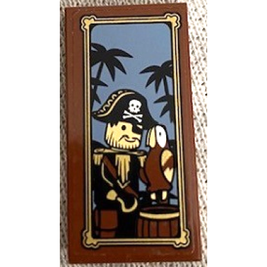 reddish brown tile 2 x 4 with pirate and parrot pattern sticker - set 70810