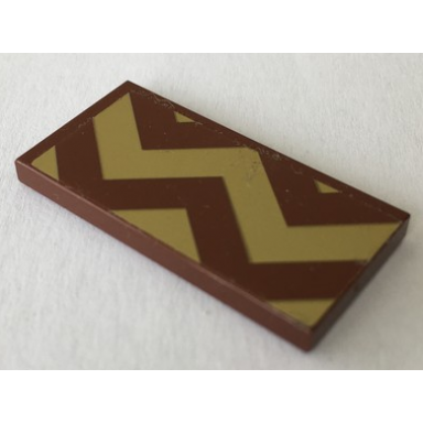 reddish brown tile 2 x 4 with gold zigzag stripes with large corner triangles pattern sticker - set 41068