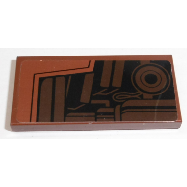 reddish brown tile 2 x 4 with sw mtt dark brown mechanical parts pattern model left side sticker - set 75058