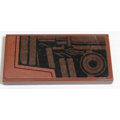 reddish brown tile 2 x 4 with sw mtt dark brown mechanical parts pattern model right side sticker - set 75058
