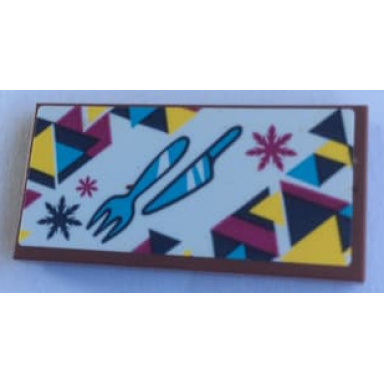reddish brown tile 2 x 4 with snowflakes and knife and fork pattern sticker - set 41324