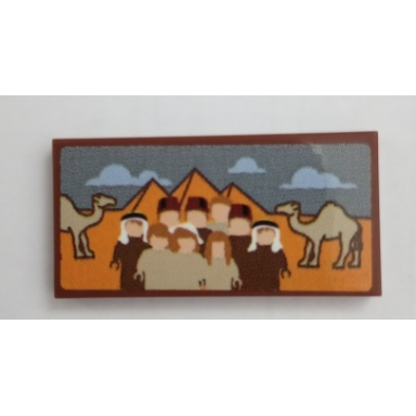 reddish brown tile 2 x 4 with people pyramids clouds and camels pattern sticker - set 75980