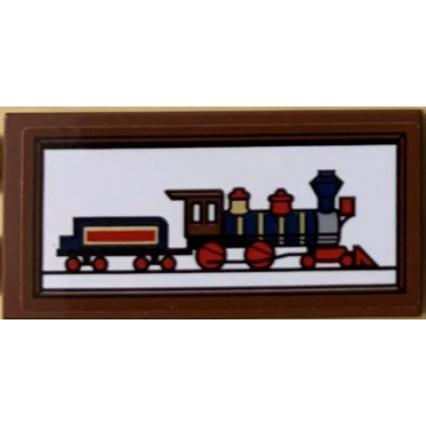 reddish brown tile 2 x 4 with dark blue disney train picture facing right pattern sticker - set 71044