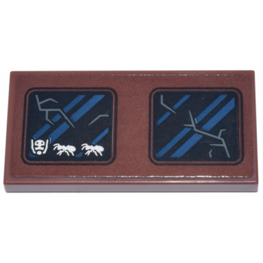 reddish brown tile 2 x 4 with black windows blue striped reflections dark bluish gray cracks and white ants pattern sticker - set 76266