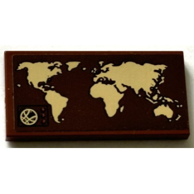 reddish brown tile 2 x 4 with tan world map pattern sticker - set 76218
