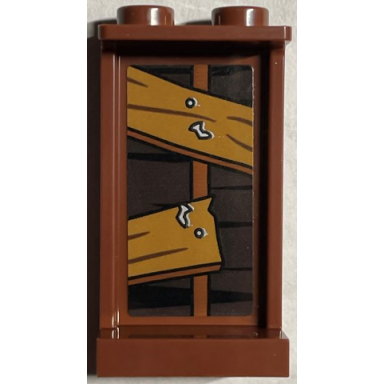reddish brown panel 1 x 2 x 3 with side supports - hollow studs with medium nougat boards with nails pattern on inside sticker - set 76407