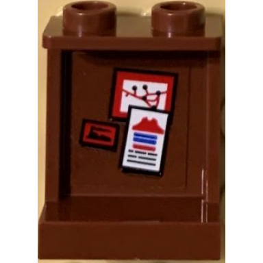 reddish brown panel 1 x 2 x 2 with side supports - hollow studs with tickets black train and red route map on reddish brown background pattern sticker - set 71044