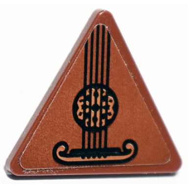 reddish brown road sign 2 x 2 triangle with clip with guitar with 5 black strings pattern sticker - set 71722