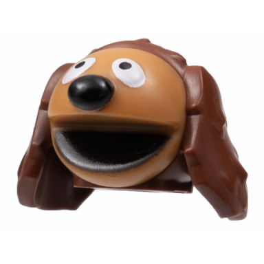 reddish brown minifigure head modified muppet rowlf with medium nougat face black nose pattern