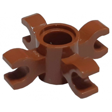 reddish brown technic pin connector round with 4 clips horizontal grip