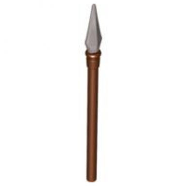 reddish brown minifigure weapon pike spear elaborate with molded flexible rubber pearl light gray tip pattern