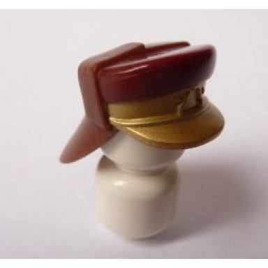 reddish brown minifigure headgear hat neck protector with dark red top and gold bill pattern sw captain panaka