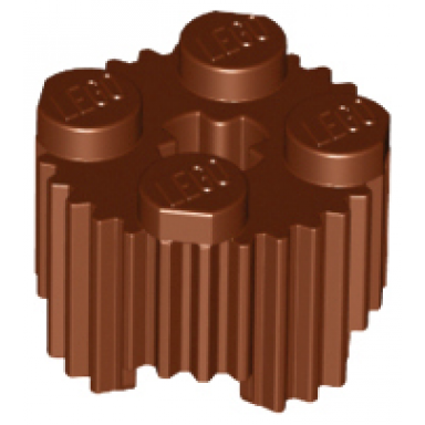 reddish brown brick round 2 x 2 with axle hole and grille fluted profile