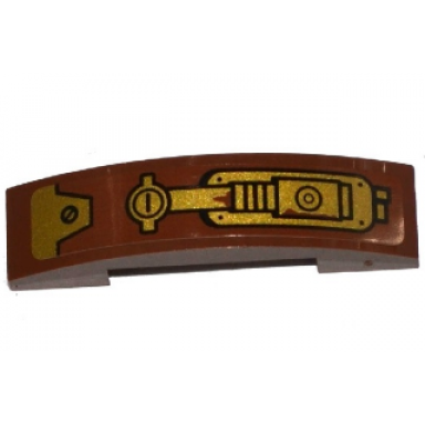 reddish brown slope curved 4 x 1 x 2 3 double with gold hydraulic cylinder pattern model left side sticker - set 70738