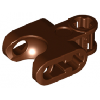 reddish brown technic axle connector 2 x 3 with ball joint socket - closed sides straight forks with open axle holes
