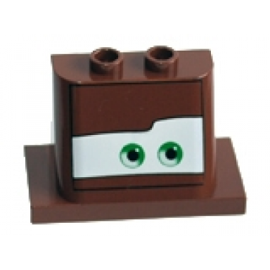 reddish brown windscreen 2 x 3 x 2 with 2 x 4 base with green eyes looking left on white background pattern