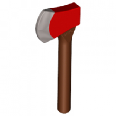 minifigure utensil axe large head with red head and silver blade pattern
