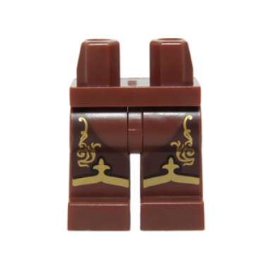 reddish brown hips and legs with ornate gold scrolls band and fleur-de-lis pattern