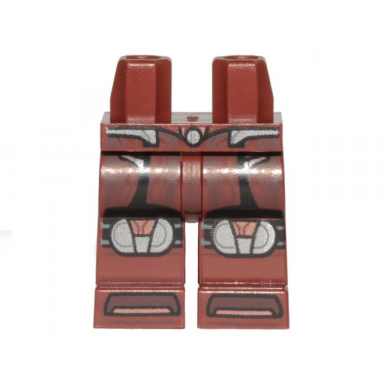 reddish brown hips and legs with black and silver knee pads and straps pattern
