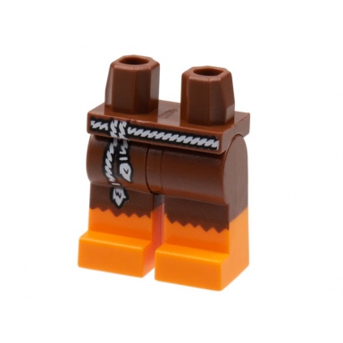 reddish brown hips and legs with orange boots tattered edge white rope belt pattern