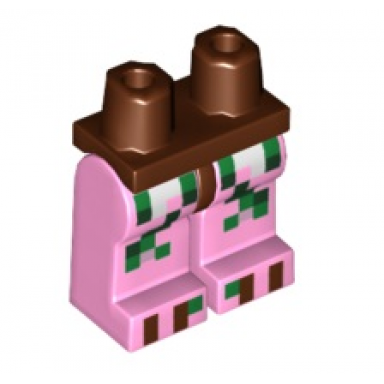 reddish brown hips and bright pink legs with pixelated zombie pigman pattern