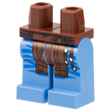reddish brown hips and medium blue legs with reddish brown loincloth tassels and blue markings pattern