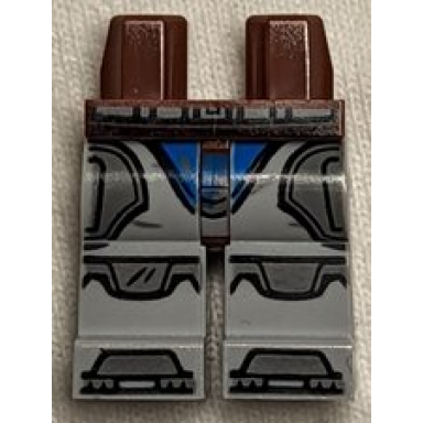 reddish brown hips and light bluish gray legs with sw mandalorian dark bluish gray armor plates pattern