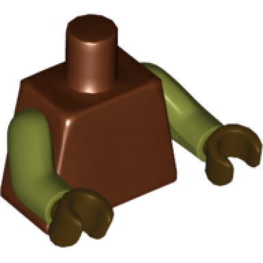 reddish brown torso plain olive green arms dark brown hands
