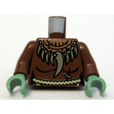 reddish brown torso female castle fantasy era with dark tan animal tooth claw necklace and tan rope belt pattern reddish brown arms sand green hands