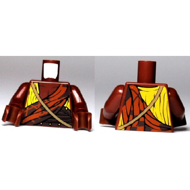 reddish brown torso yellow and dark orange draped top and gold strap over shoulder pattern reddish brown arms reddish brown hands