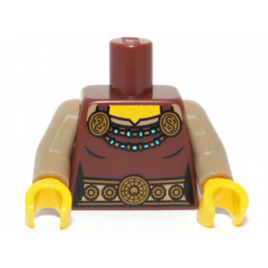 reddish brown torso female dress with gold belt shoulder straps and medium azure necklace pattern dark tan arms yellow hands