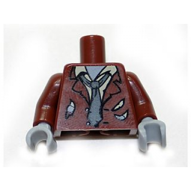 reddish brown torso ripped suit jacket tan shirt and dark bluish gray tie pattern reddish brown arms light bluish gray hands