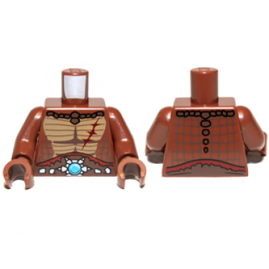 reddish brown torso crocodile skin with dark red scar and blue round jewel chi belt pattern reddish brown arms reddish brown hands