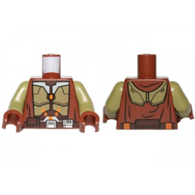 reddish brown torso sw armor and robe jedi knight pattern olive green arms reddish brown hands