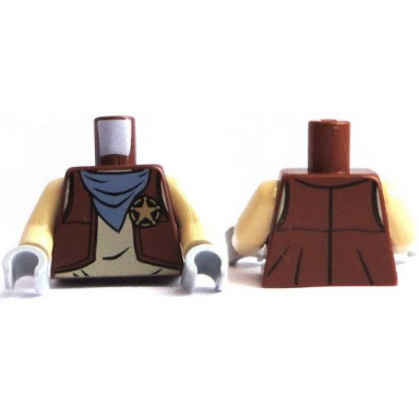 reddish brown torso western vest with star badge and blue bandana pattern tan arms light bluish gray hands