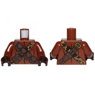 reddish brown torso sw jawa with dark brown pouches and black and gold straps pattern reddish brown arms dark brown hands