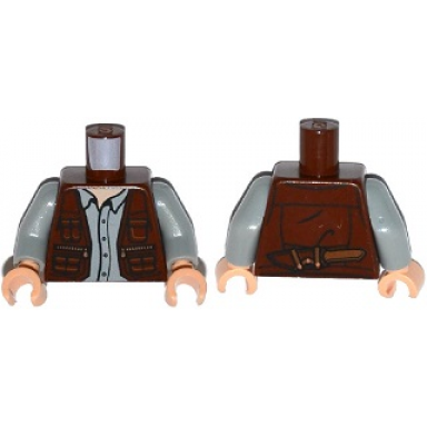 reddish brown torso leather vest zipper pockets light bluish gray button down shirt knife on reverse pattern light bluish gray arms light nougat hands