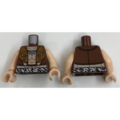 reddish brown torso spider-man bare chest with fang necklace lion head vest and zebra belt pattern light nougat arms light nougat hands