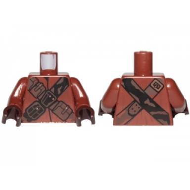 reddish brown torso sw jawa with dark brown and black pouches and straps with black stains pattern reddish brown arms dark brown hands