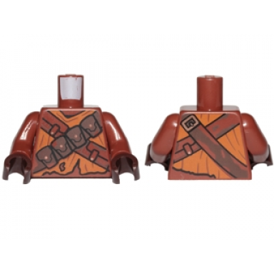 reddish brown torso sw jawa with dark orange tattered shirt dark brown pouches and straps pattern reddish brown arms dark brown hands