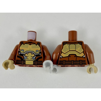 reddish brown torso shirt with collar gold breastplate with silver tubes pattern reddish brown arms light bluish gray hand left dark tan hand right